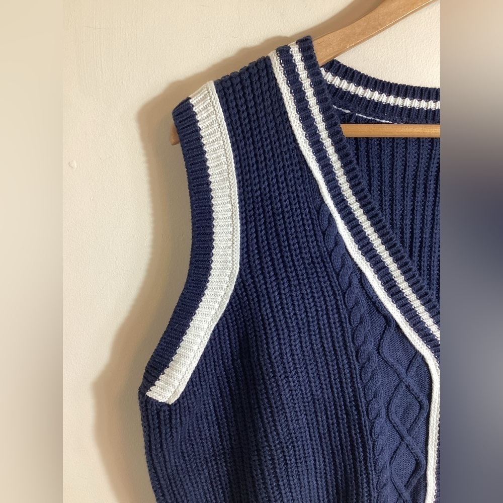 Tennis Prep Chunky Cable Knit Sweater Vest Size 2X Navy Blue Classic Retro Y2K - Picture 5 of 13